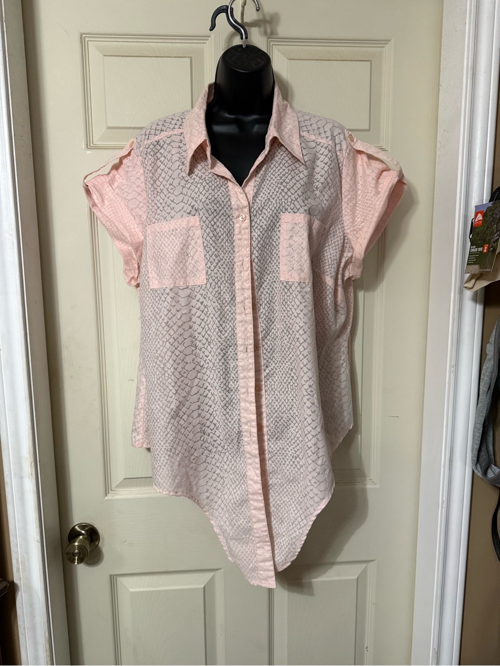 Cato Light Pink Sheer Short Sleeve Button-Up Blouse
